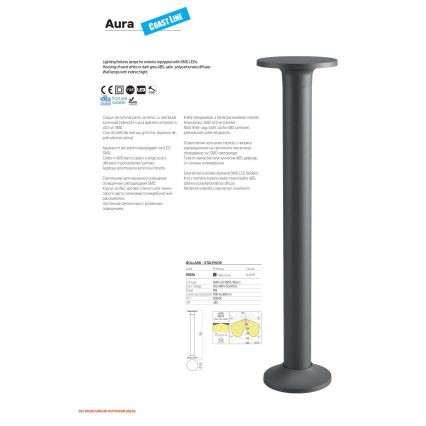 Redo 90374 - Lampa zewnętrzna LED AURA, 8W, 230V, 3000K, 70 cm, IP65, antracyt