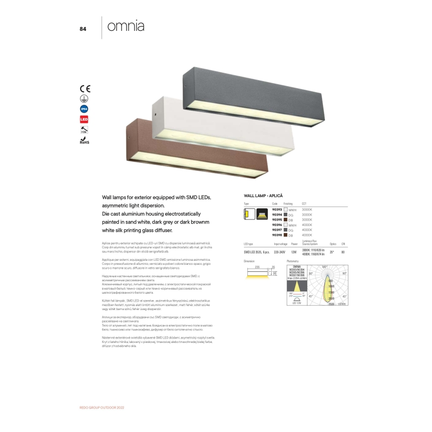 Redo 90393 - LED Kinkiet zewnętrzny OMNIA LED/12W/230V 3000K IP54 biały