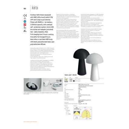 Redo 90439 - LED ściemnialna dotykowa lampa zewnętrzna KIRA LED/4,7W/230V 2200 mAh IP44 czarna