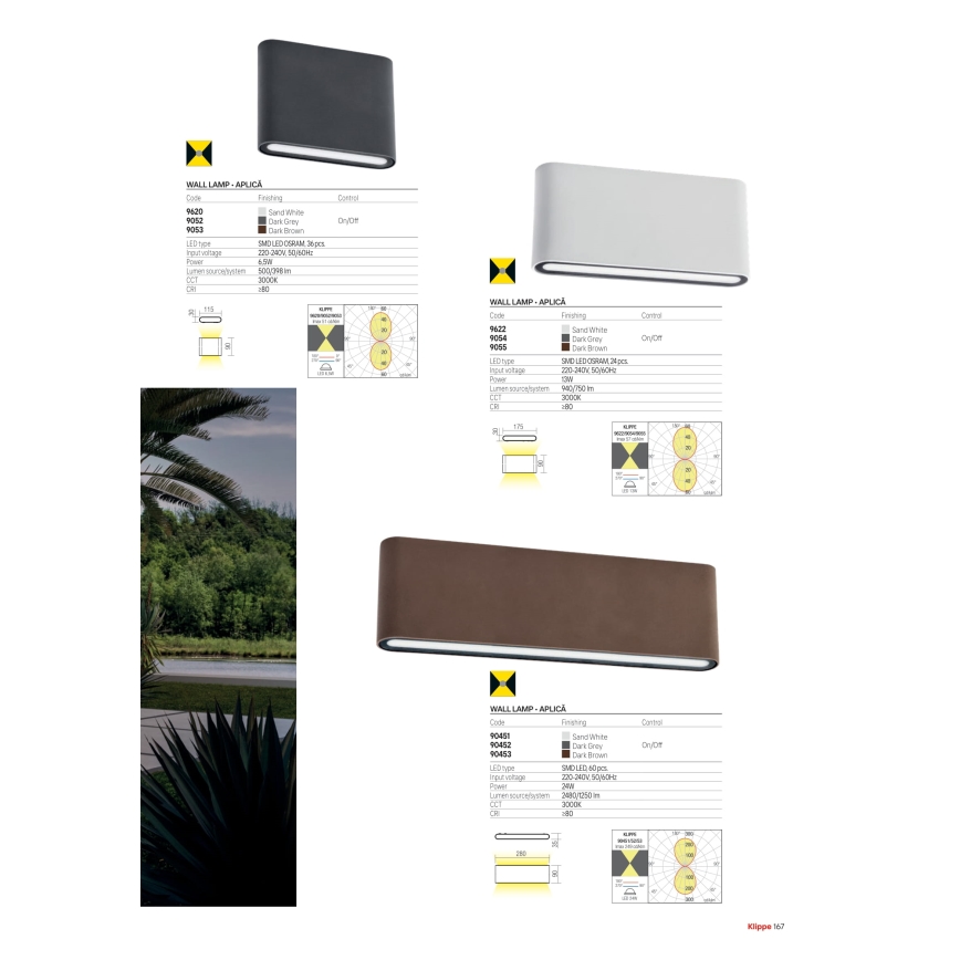 Redo 90452 - Kinkiet zewnętrzny LED KLIPPE LED/24W/230V 3000K IP54 antracyt