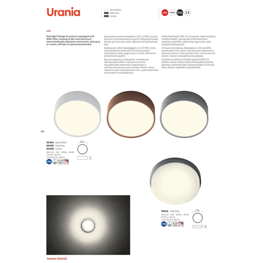 Redo 90496 - LED Plafon zewnętrzny URANIA LED/10W/230V śr. 16 cm 3000K IP65 brązowy