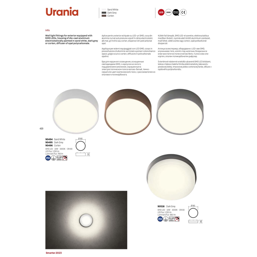Redo 90516 - LED Plafon zewnętrzny URANIA LED/10W/230V śr. 16 cm IP65 antracyt