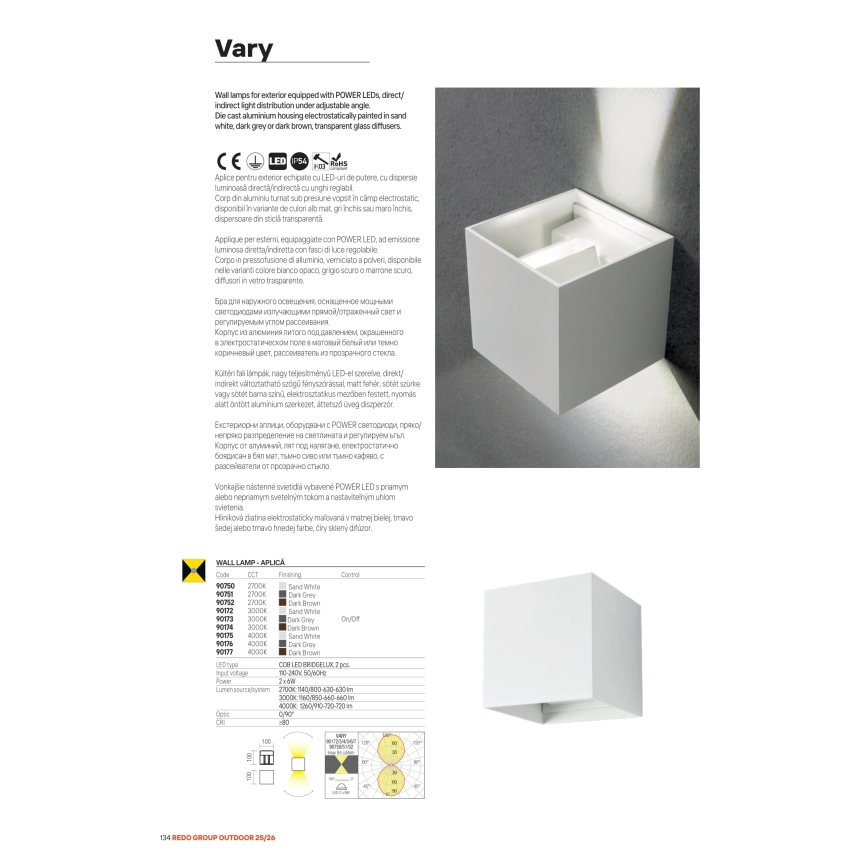 Redo 90552 - LED kinkiet zewnętrzny VARY 2xLED/10W/230V 3000K IP54 biały