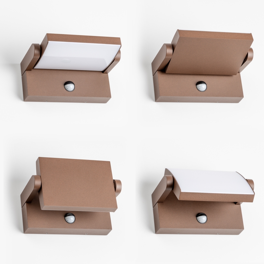 Redo 90588 - LED zewnętrzny kinkiet z czujnikiem FLIP LED/20W/230V 3000K CRI 90 IP54 brązowy