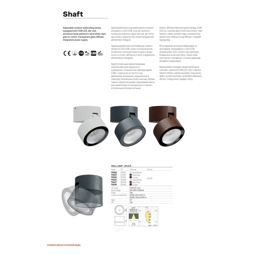 Redo 90627 - Nowoczesna zewnętrzna oprawa punktowa SHAFT LED/13W/230V 3000K, śr. 9 cm, IP65, antracyt
