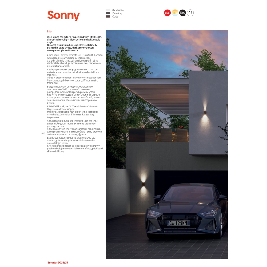 Redo 90636 - LED Kinkiet zewnętrzny SONNY 2xLED/5W/230V 2200/3000/4000K IP54 antracyt