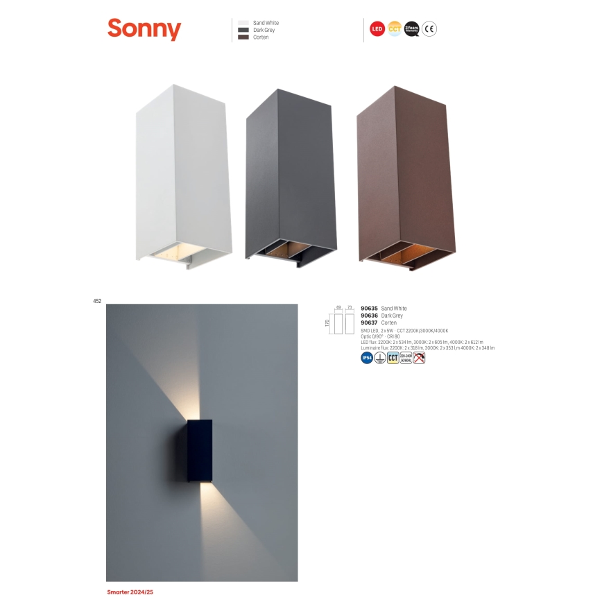 Redo 90637 - LED Kinkiet zewnętrzny SONNY 2xLED/5W/230V 2200/3000/4000K IP54 brązowe