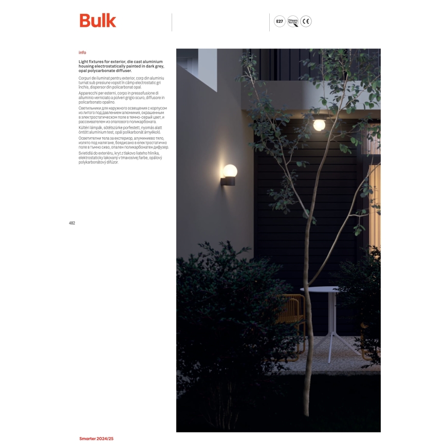 Redo 90643 - Lampa zewnętrzna BULK 1xE27/28W/230V 80 cm IP44 antracyt