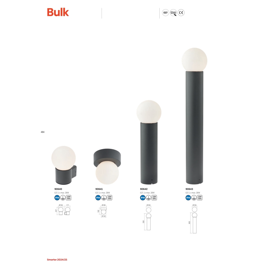 Redo 90643 - Lampa zewnętrzna BULK 1xE27/28W/230V 80 cm IP44 antracyt