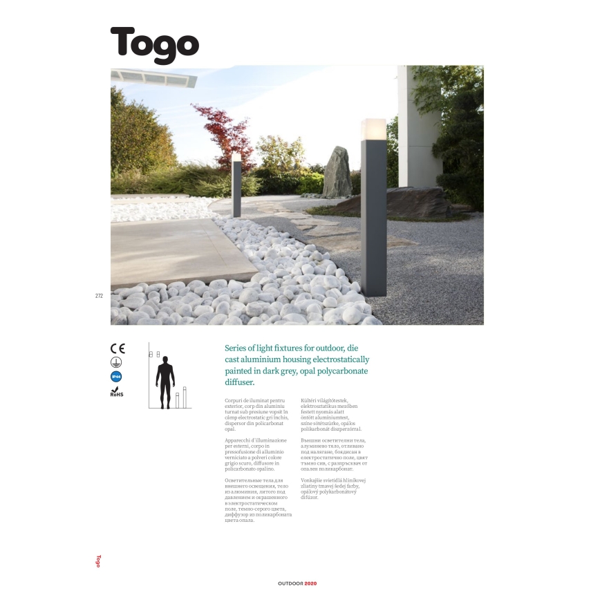 Redo 9265 - Kinkiet zewnętrzny TOGO 1xE27/13W/230V IP44