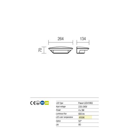 Redo 9407 - LED Kinkiet zewnętrzny PLATE 4xLED/3W/230V 4100K IP54 antracyt