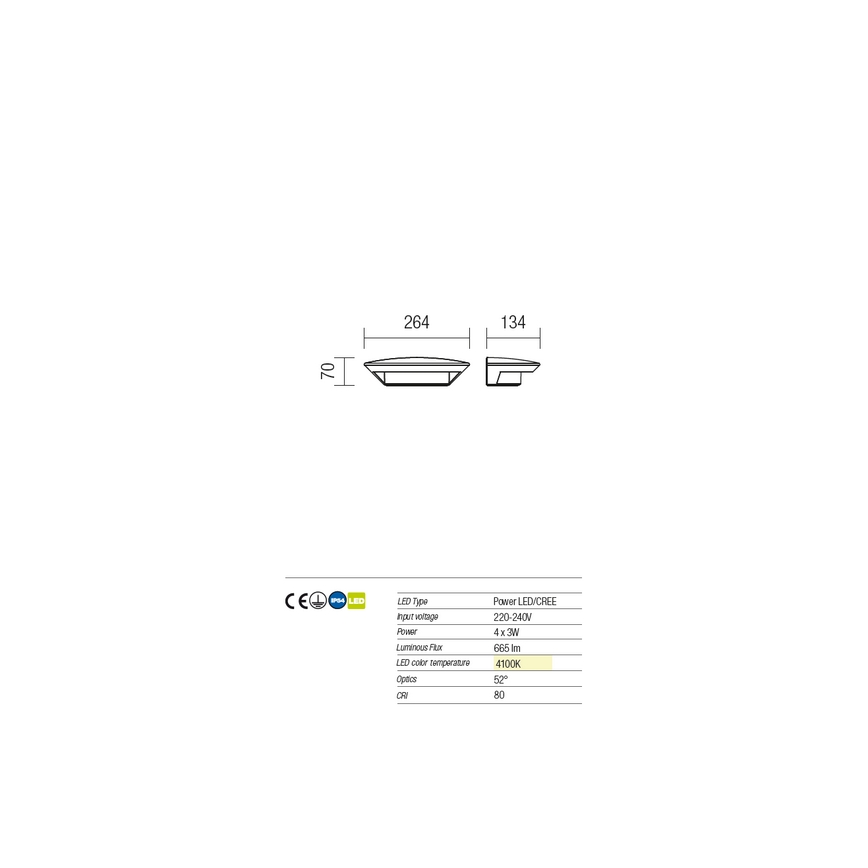 Redo 9407 - LED Kinkiet zewnętrzny PLATE 4xLED/3W/230V 4100K IP54 antracyt