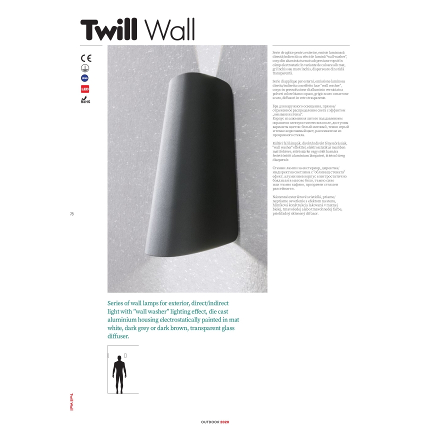 Redo 9536 - Zewnętrzny kinkiet LED TWILL/11W/230V IP65