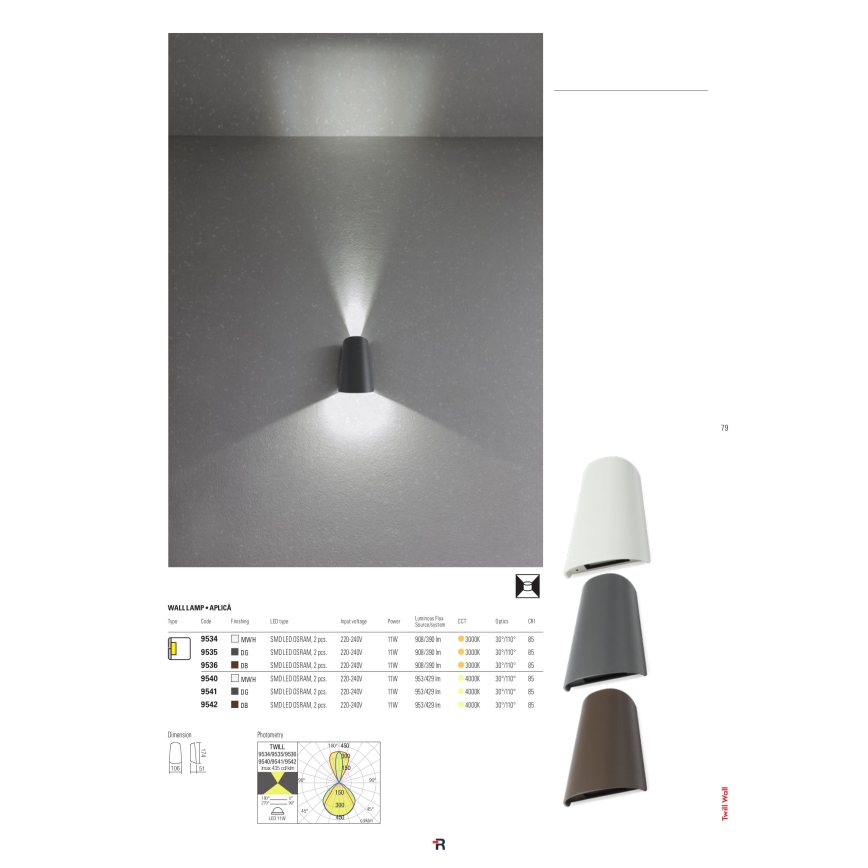 Redo 9536 - Zewnętrzny kinkiet LED TWILL/11W/230V IP65