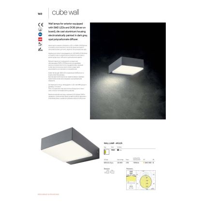 Redo 9560 - LED Kinkiet zewnętrzny CUBE LED/7W/230V 3000K IP54 antracyt