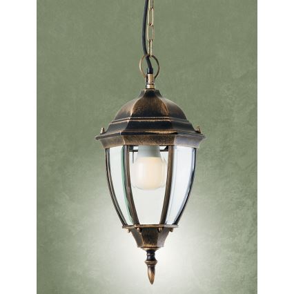 Redo 9607 - Lampa wisząca zewnętrzna na łańcuchu SEVILLA 1xE27/42W/230V IP44 złota/patyna