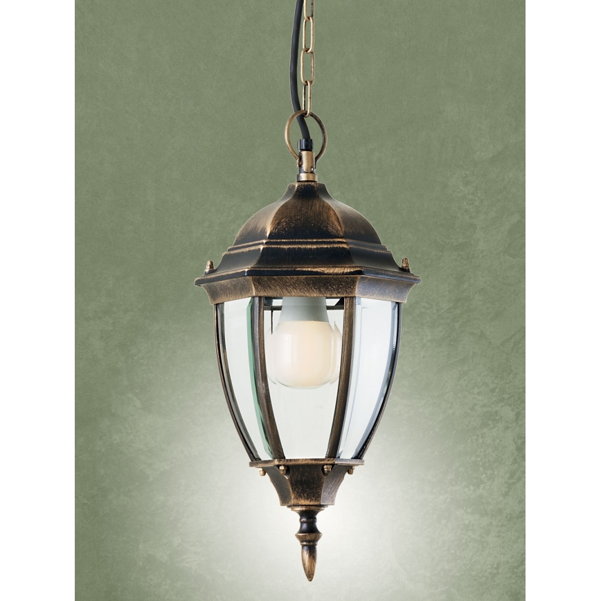 Redo 9607 - Lampa wisząca zewnętrzna na łańcuchu SEVILLA 1xE27/42W/230V IP44 złota/patyna