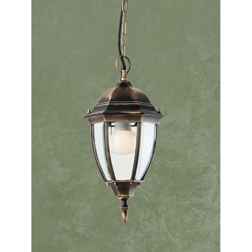 Redo 9607 - Lampa wisząca zewnętrzna na łańcuchu SEVILLA 1xE27/42W/230V IP44 złota/patyna