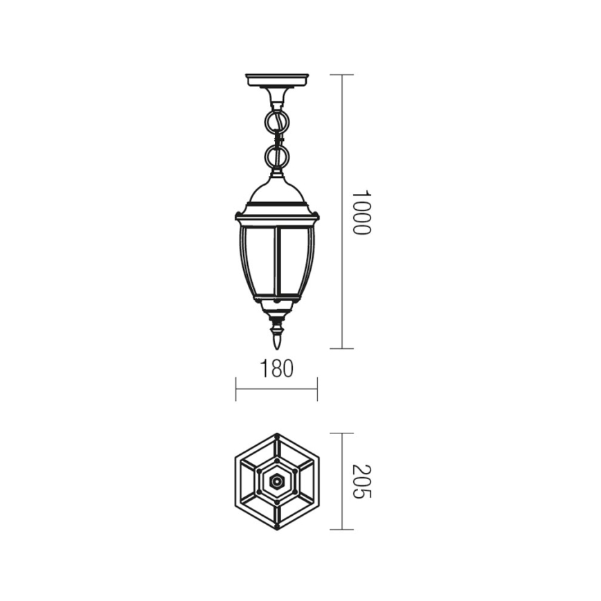 Redo 9607 - Lampa wisząca zewnętrzna na łańcuchu SEVILLA 1xE27/42W/230V IP44 złota/patyna