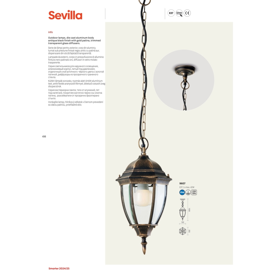 Redo 9609 - Lampa zewnętrzna SEVILLA 2xE27/42W/230V IP44 złota/patyna