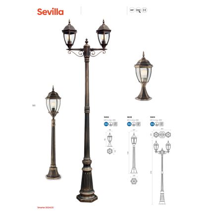 Redo 9609 - Lampa zewnętrzna SEVILLA 2xE27/42W/230V IP44 złota/patyna
