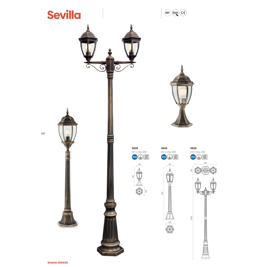 Redo 9609 - Lampa zewnętrzna SEVILLA 2xE27/42W/230V IP44 złota/patyna