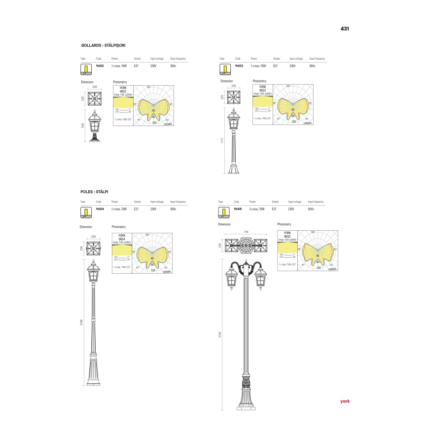 Redo 9652 - Lampa zewnętrzna YORK 1xE27/70W/230V IP44 brązowa