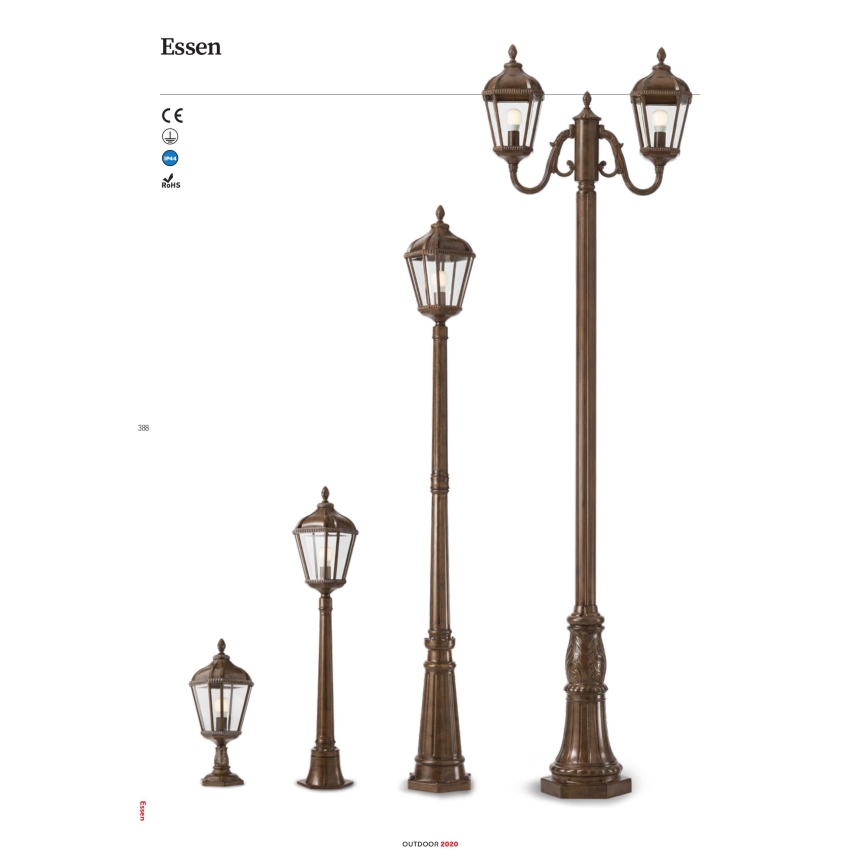 Redo 9662 - Lampa zewnętrzna ESSEN 1xE27/70W/230V 221,5 cm IP44 brązowa/patyna