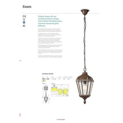 Redo 9662 - Lampa zewnętrzna ESSEN 1xE27/70W/230V 221,5 cm IP44 brązowa/patyna