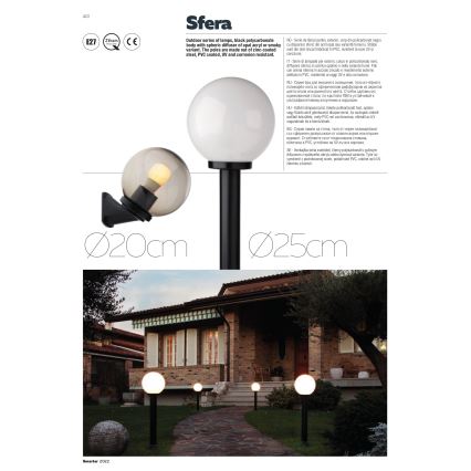 Redo 9769 - Lampa zewnętrzna SFERA 1xE27/28W/230V IP44