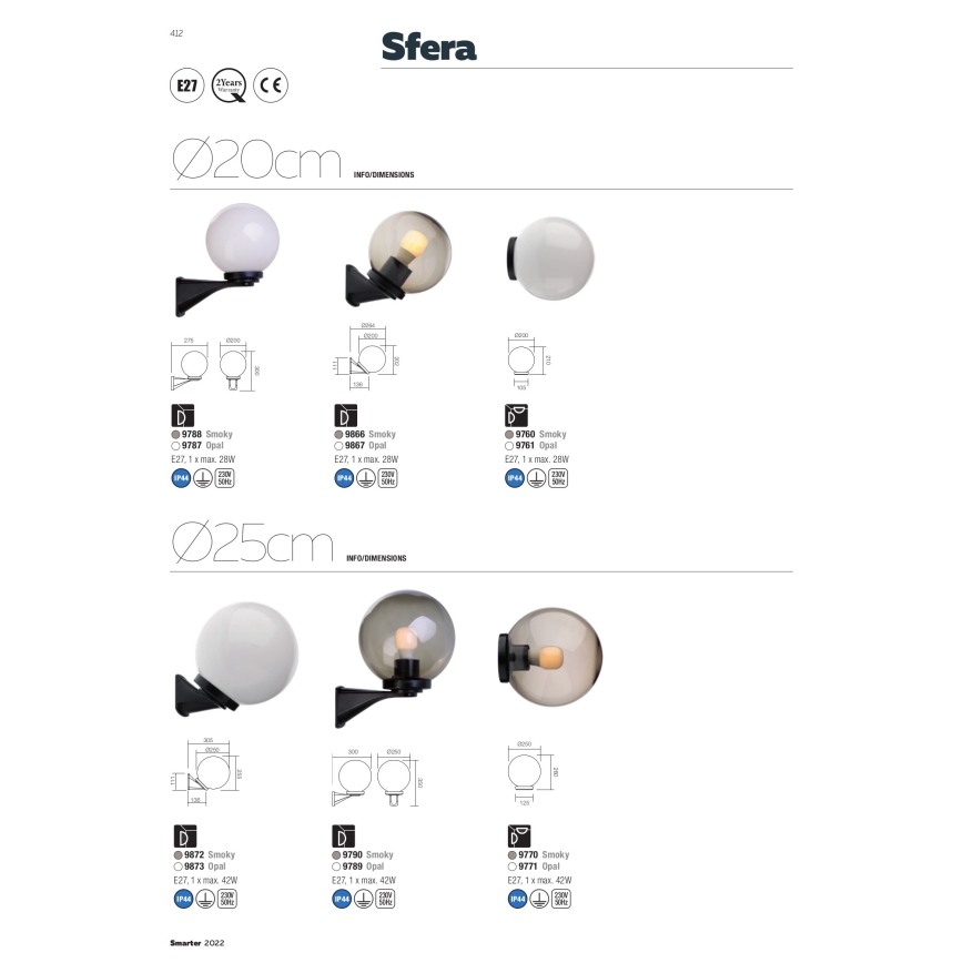 Redo 9872 - Zewnętrzna lampa ścienna SFERA 1xE27/42W/230V IP44 brązowa