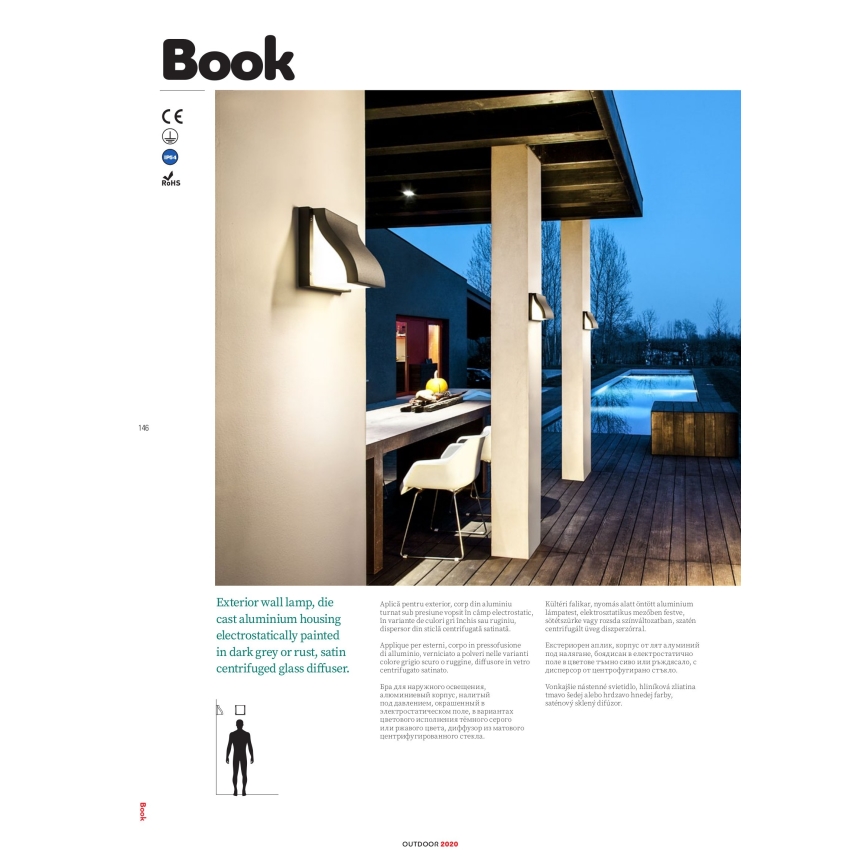 Redo 9891 - Kinkiet zewnętrzny BOOK 2xE27/15W/230V IP54