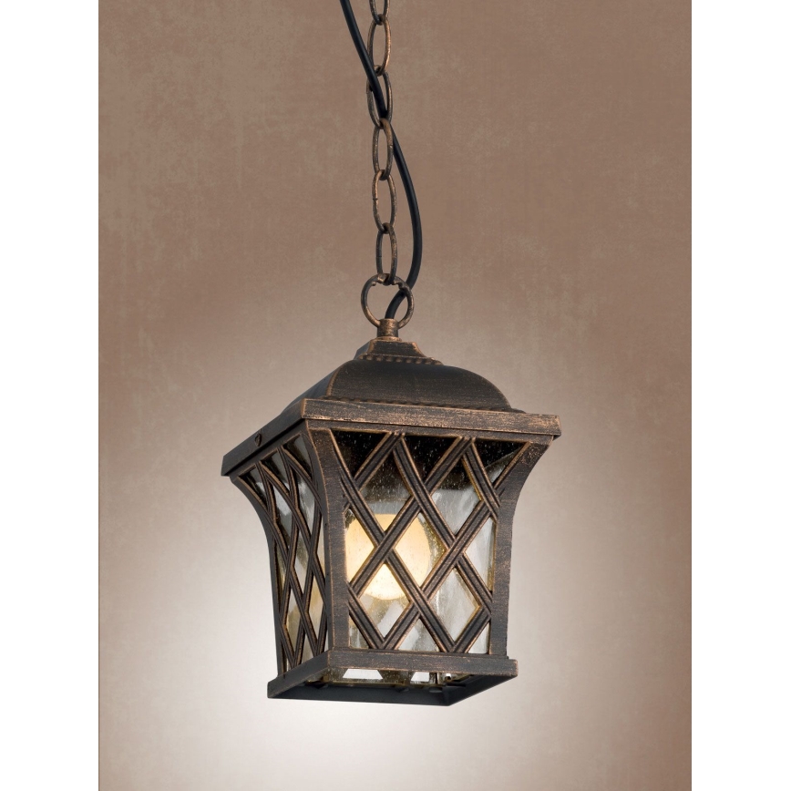 Redo 9952 - Lampa wisząca zewnętrzna na łańcuchu BREMEN 1xE27/42W/230V IP23 złota/patyna