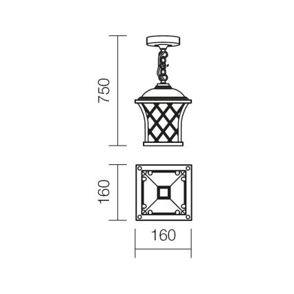 Redo 9952 - Lampa wisząca zewnętrzna na łańcuchu BREMEN 1xE27/42W/230V IP23 złota/patyna