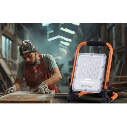 Ściemnialny reflektor LED na statywie, ładowalny LED/100W/3,2V 4500K 10000 mAh IP65 pomarańczowy