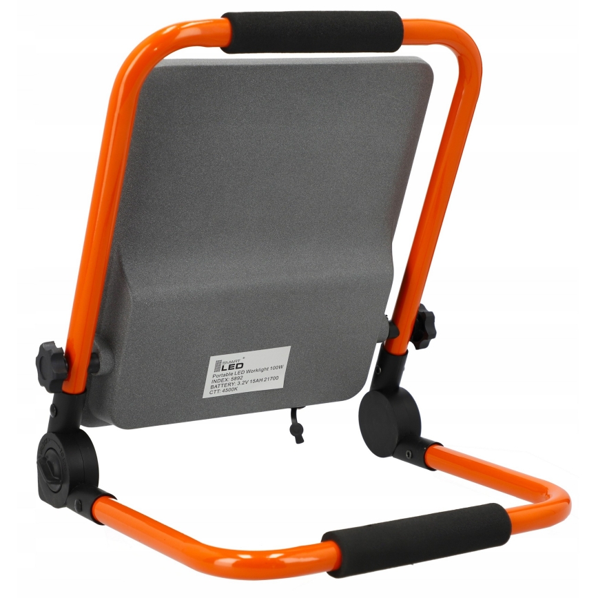 Reflektor LED ładowalny ze stojakiem 100W/3,2V 4500K 15000 mAh IP65 pomarańczowy