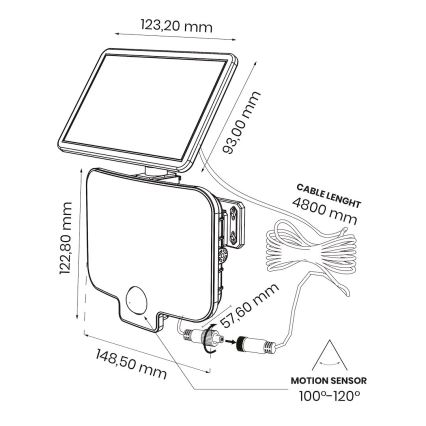 Reflektor LED z czujnikiem i panelem solarnym ALEX LED/5,5W/3,7V 1200 mAh IP44