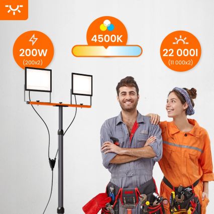 Reflektor LED z statywem 2xLED/100W/230V 4500K IP65 czarny/pomarańczowy