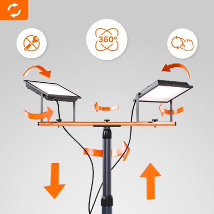 Reflektor LED z statywem 2xLED/100W/230V 4500K IP65 czarny/pomarańczowy