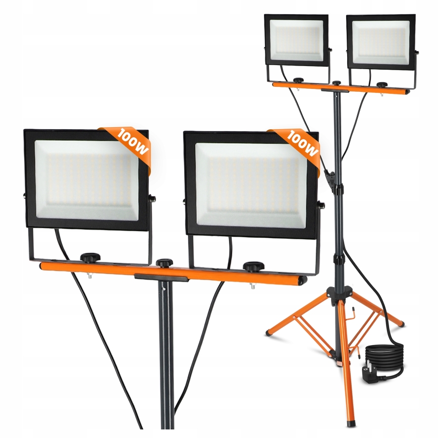 Reflektor LED z statywem 2xLED/100W/230V 4500K IP65 czarny/pomarańczowy