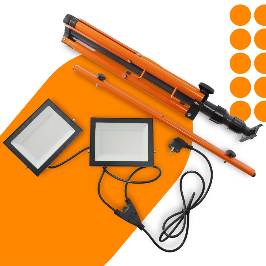 Reflektor LED z statywem 2xLED/100W/230V 4500K IP65 czarny/pomarańczowy