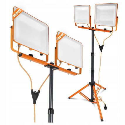 Reflektor LED z statywem 2xLED/100W/230V 4500K IP65 pomarańczowy
