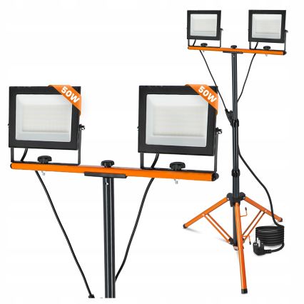 Reflektor LED ze stojakiem 2xLED/50W/230V 4500K IP65 czarny/pomarańczowy