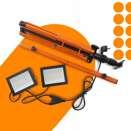Reflektor LED ze stojakiem 2xLED/50W/230V 4500K IP65 czarny/pomarańczowy