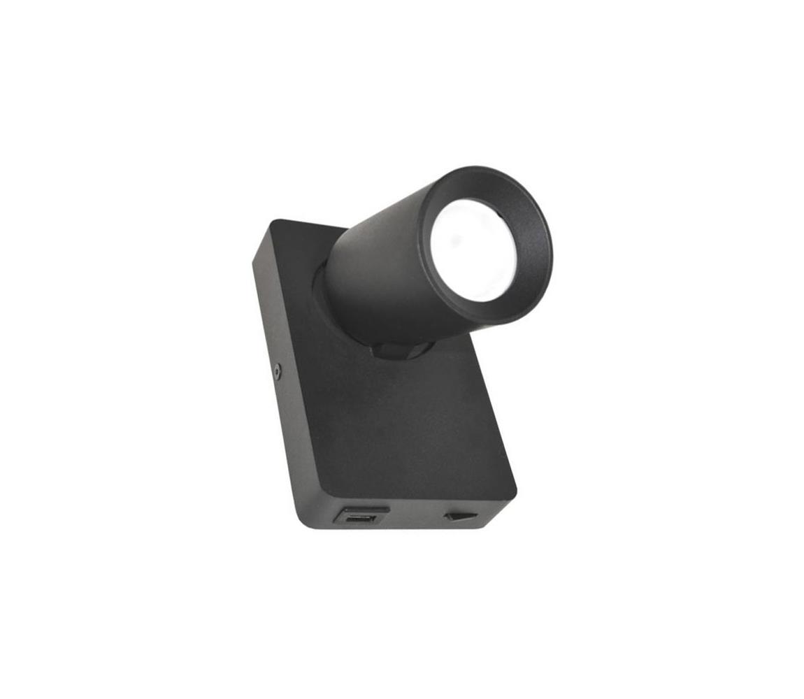 Reflektor ścienny TAFT 1xGU10/30W/230V USB czarny