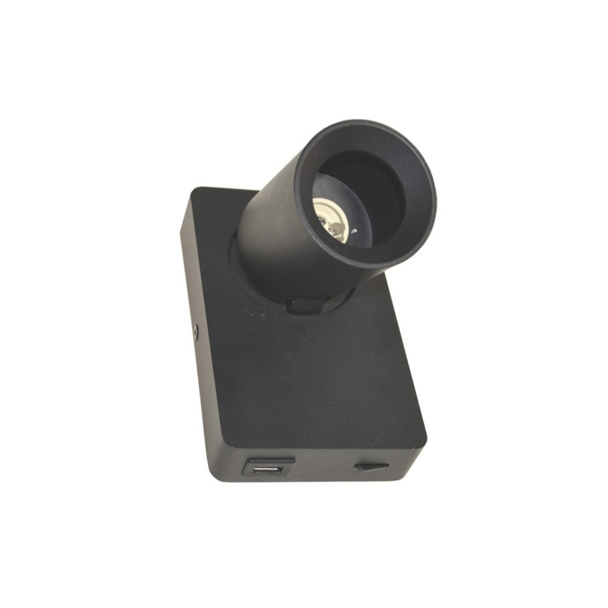 Reflektor ścienny TAFT 1xGU10/30W/230V USB czarny