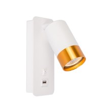 Reflektor ścienny z ładowarką USB 1xGU10/35W/230V biały/złoty