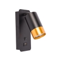 Reflektor ścienny z ładowarką USB 1xGU10/35W/230V czarny/złoty