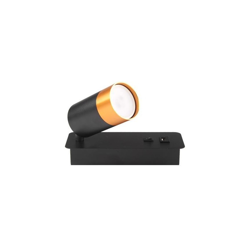 Reflektor ścienny z ładowarką USB 1xGU10/35W/230V czarny/złoty