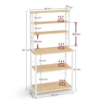 Regał półkowy do kuchni MARGE brązowy/biały
